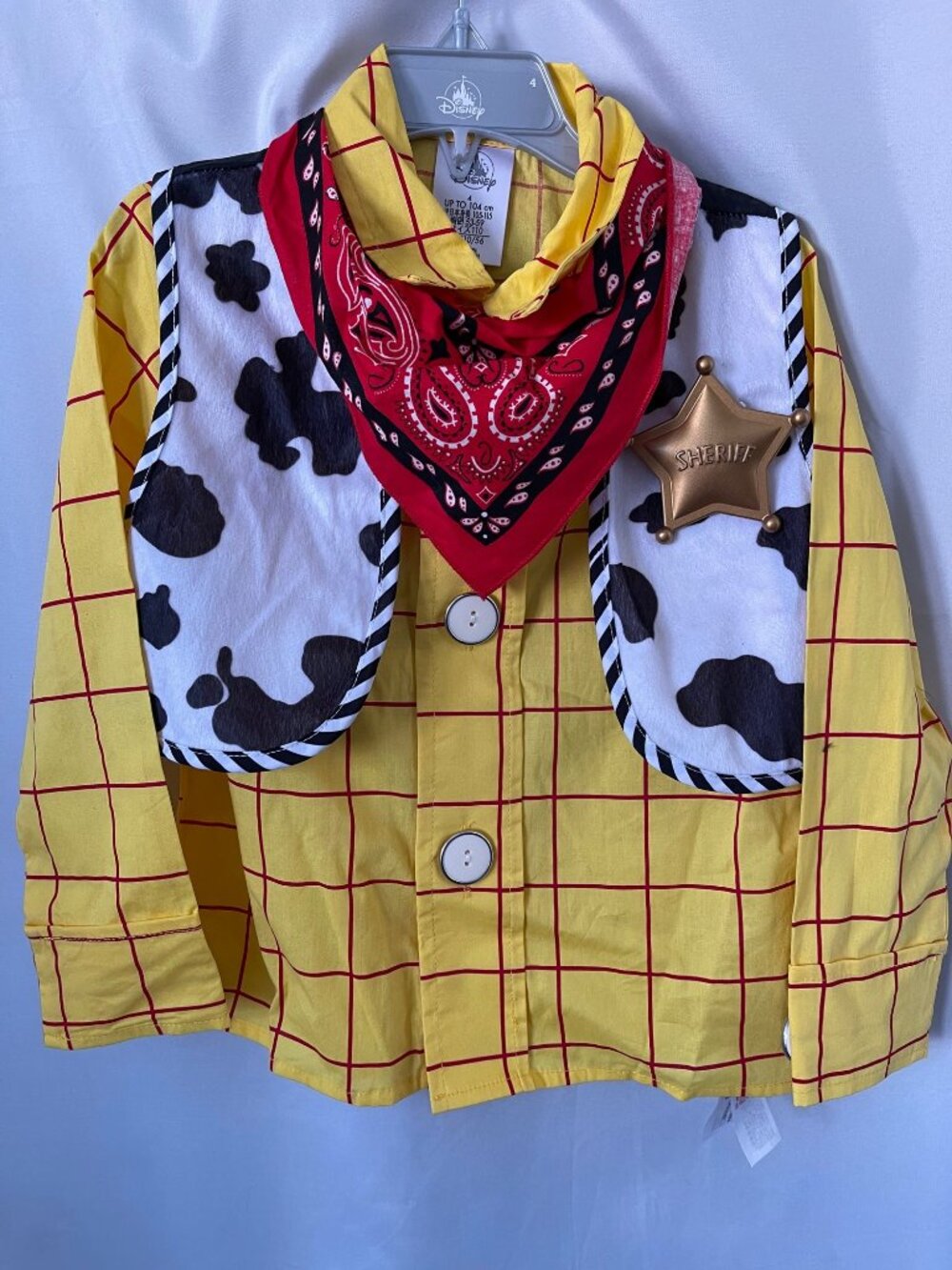 Disney ToyStory Woody Shirt, CowPrint Vest, Bandana & Badge Costume Top